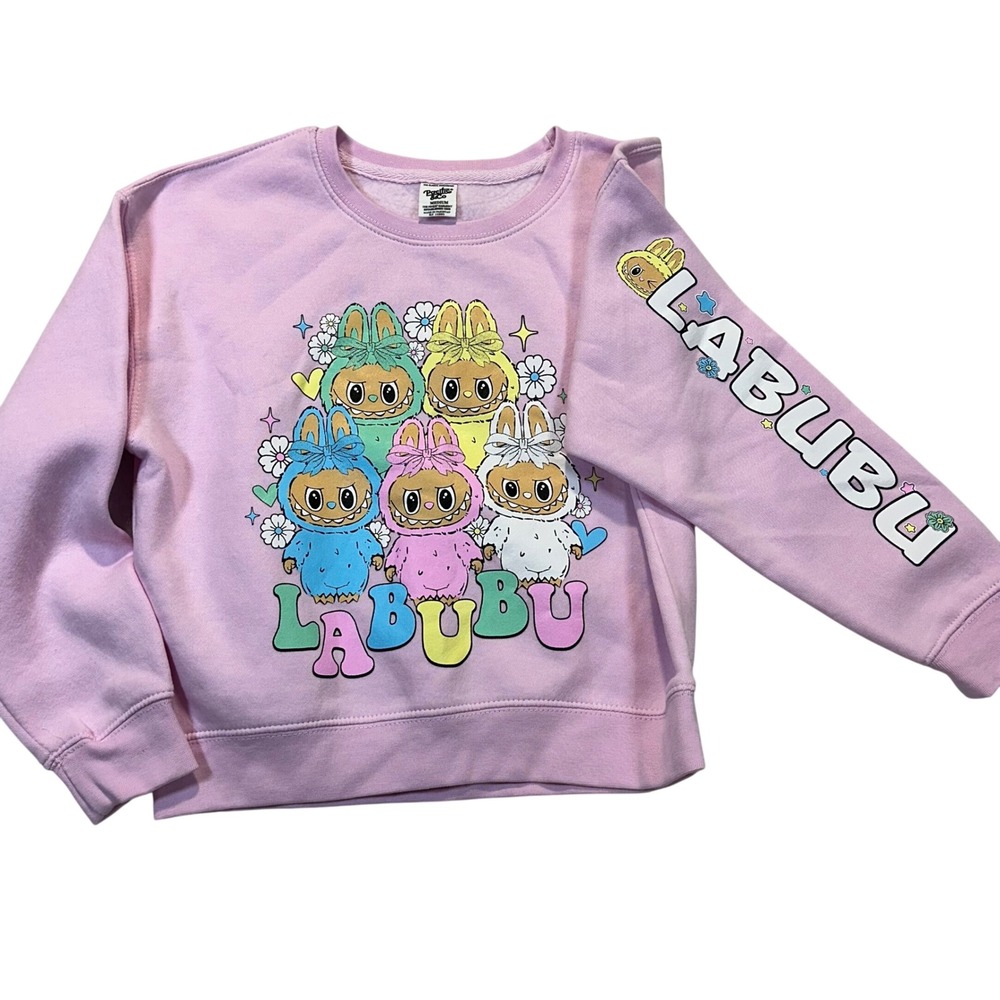 Pacific & Co Labubu Sweatshirt Kids M Pink Kawaii Streetwear Graphic Pullover